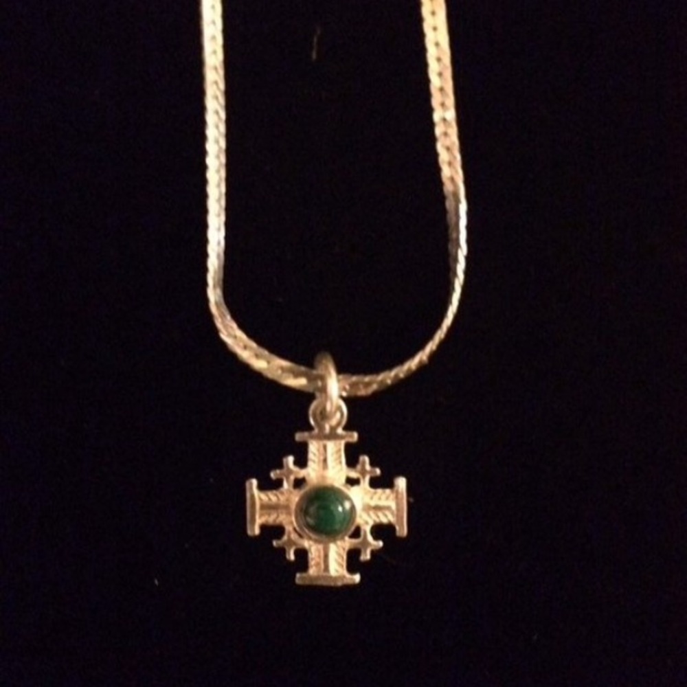 18" Silver Flat Snake Chain w/ Greek Cross Vintage - Picture 6 of 8